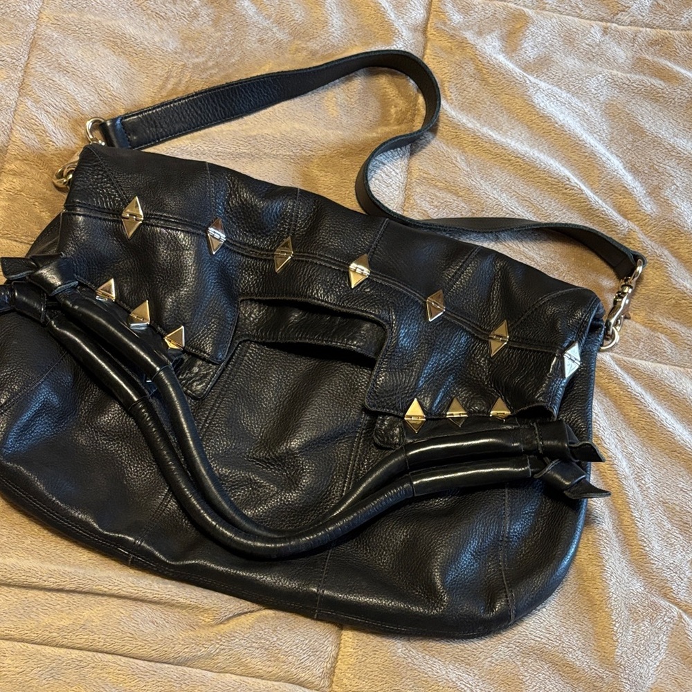 Foley + Corinna Black Leather Studded Women's Large Leather Bag